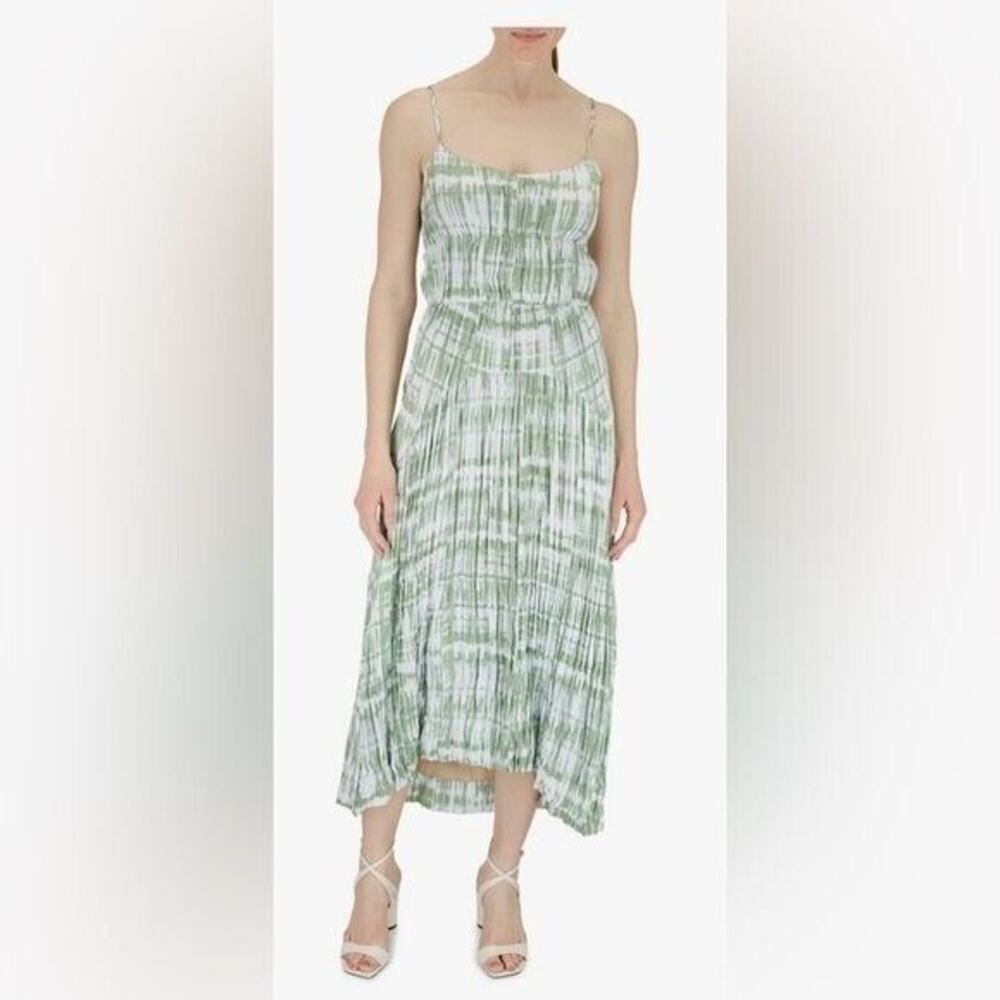 Women’s Vince Green Tie-Dye Ruched Cami Dress Silk sz small pleated Strappy MIDI